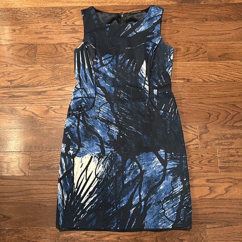 ELIE TAHARI - Sheath dress novelty print blue no size tag